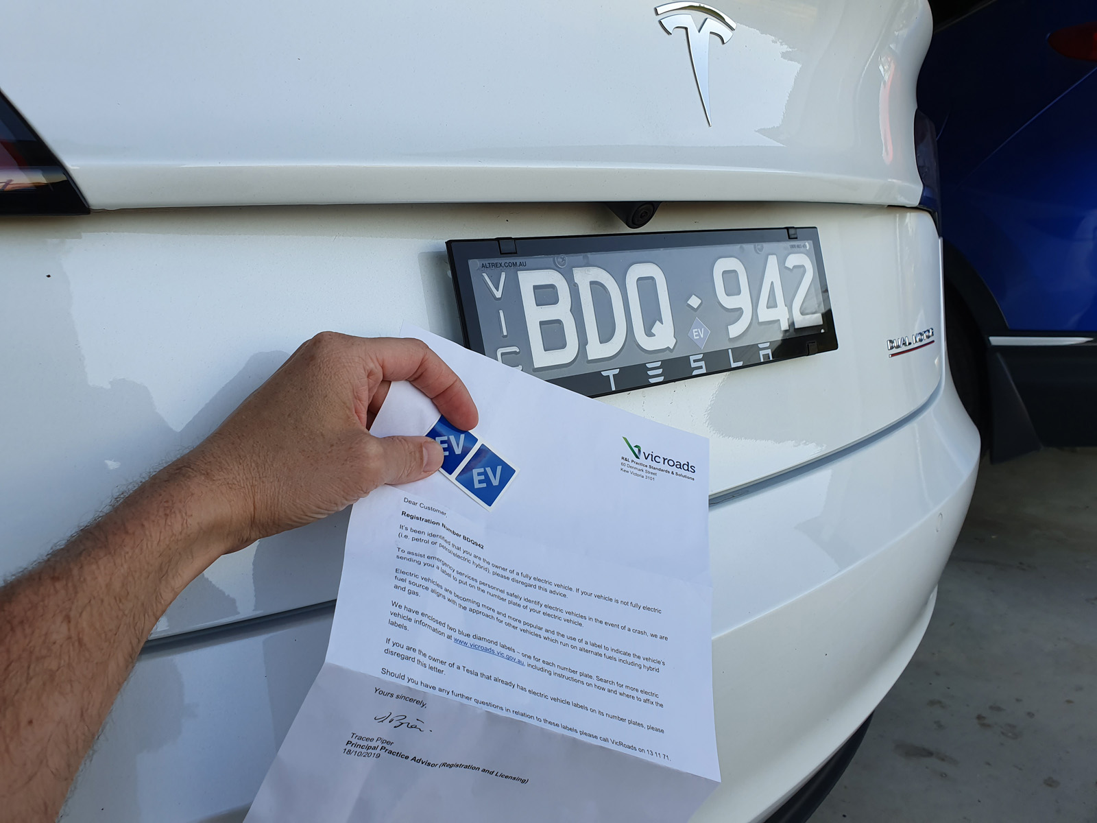 Thanks VicRoads, but my Model 3 already has EV stickers, you should